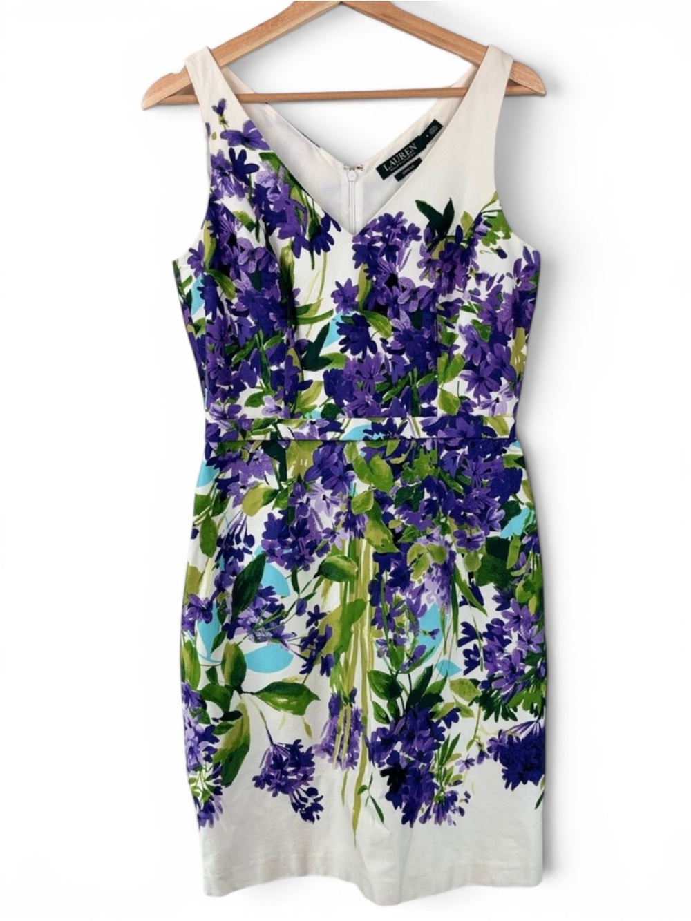 🌸 Lauren Ralph Lauren Floral Sheath Dress | Size 6 | White Purple Green